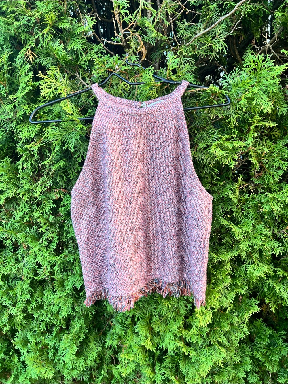 Zara Pink Tweed Halter Tank with Fringe Hem